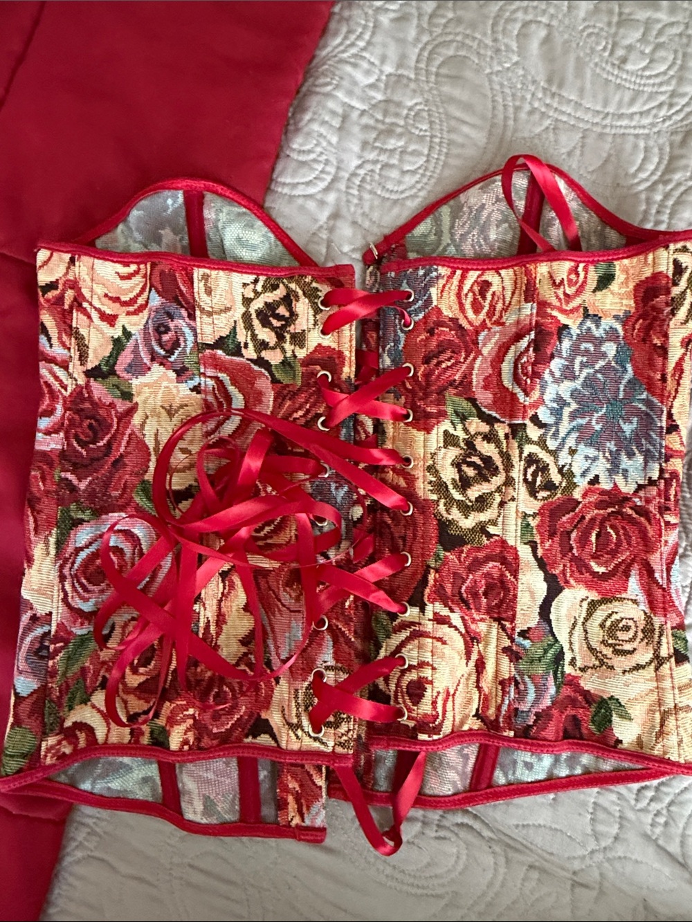 Floral Tapestry Corset Top - Red Multi size M - Picture 4 of 8